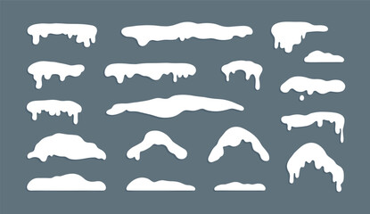 Snow cap vector, winter cartoon shapes, icy drip design, frozen graphic elements, white snow forms, seasonal illustration, cold weather asset, game art