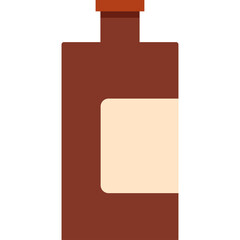 A brown glass bottle with a beige label and a brown cap isolated on a white background