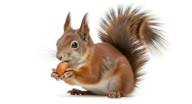 Cute Red Squirrel Holding Acorn – Fluffy Tail and Playful Pose for Wildlife, Nature or Children’s Design

 - Powered by Adobe