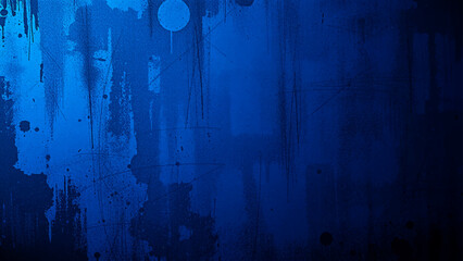 Dark blue abstract grunge background with hand-drawn scribbles, paint drips, and geometric shapes. Textured and layered wall surface with moody, deep indigo aesthetic street art © Sanatçi