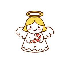 Cute Cartoon Christmas Angel with Halo and Candy Cane