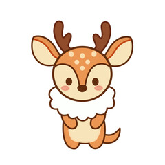 Charming Cute Cartoon Baby Reindeer with Fluffy White Collar