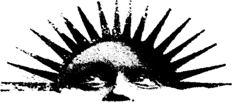 Black and white halftone sunburst design for print and poster
