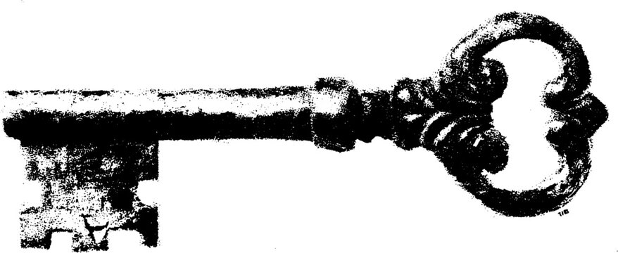 Vintage key in black and white halftone design for retro aesthetic and print projects