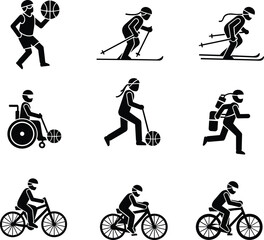 Obraz premium Diverse sports and athletic activities icon set featuring athletes in action vector