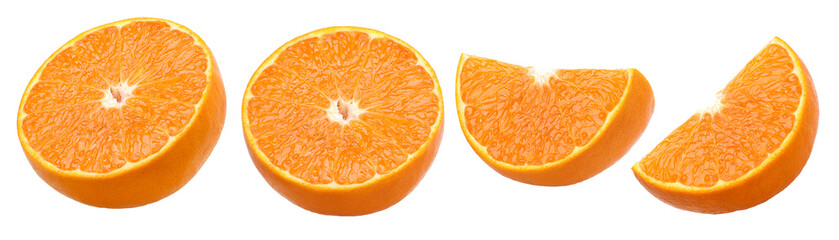 half and pieces orange fruit isolated, transparent PNG, PNG format, Collection, set