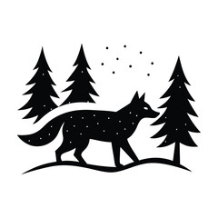 Fox in Snowy Woods Winter Wildlife Vector Silhouette