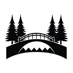 Covered Bridge Over Frozen River Winter Vector Silhouette