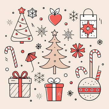 Christmas Holiday Line Art Vector Set | Minimal Festive Outline Icons & Winter Elements