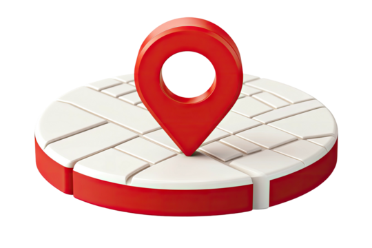 Red location pin on map. 3D render. Isometric view