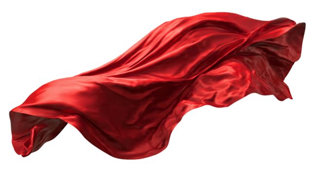 Flowing red satin fabric draped and rippling with highlights isolate silk