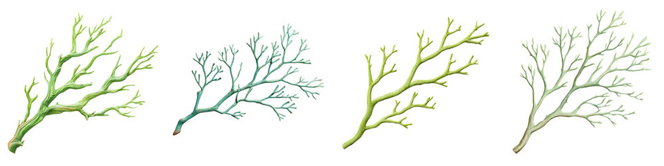 Fototapeta premium Bare Tree Branch Variations: Watercolor Illustration on White