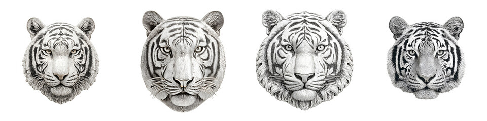Fototapeta premium White Tiger Head Portraits: Set of Illustrations