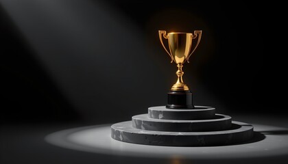 Golden Trophy Black Platform with Spotlight Dark Setting