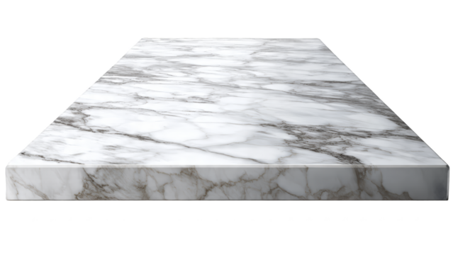White and grey veined marble countertop surface shown from an angled perspective transparent background