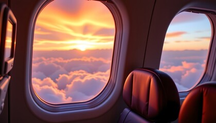Fototapeta premium Scenic Sunset View From Passenger Window with Cozy Interior