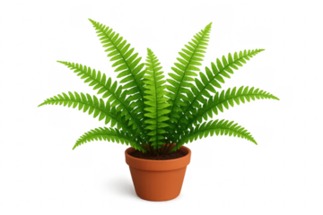 Green fern houseplant in terracotta pot with transparent background