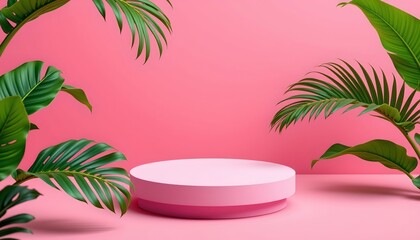 Vibrant Tropical Scene with Circular Platform and Green Foliage