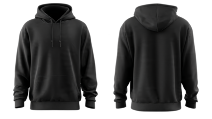 Black Hooded Sweatshirt Front And Back View Isolated Transparent Background Cut Out