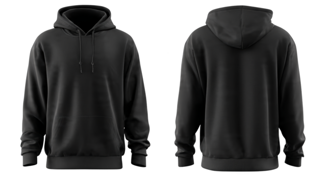 Black Hooded Sweatshirt Front And Back View Isolated Transparent Background Cut Out - Powered by Adobe