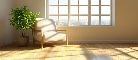 Fototapeta premium Sunny room with chair and plant by window