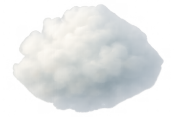 Fluffy white cloud formation floating in blue sky on a clear day, isolated weather element with transparent background