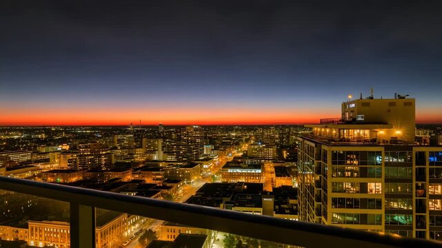 City Skyline at Dusk with Vibrant Sunset Colors over Urban Landscape
