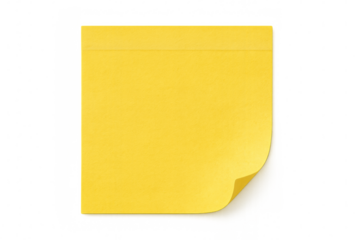 Yellow sticky note paper on transparent background, blank space for message, reminder, or office task