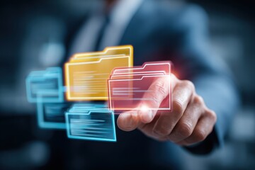 Color Coded Digital Document Management System Folder Collection Concept Business Technology Organization Data Archive Storage Solution Innovation Automation Search Directory Navigation Interface