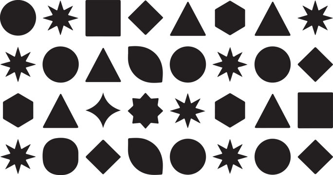 Geometric Shape Pattern Black Silhouettes on White Background Simple and Clean