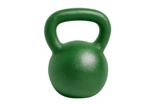 Green cast iron kettlebell, a classic gym fitness training tool for weightlifting and strength exercise, health concept