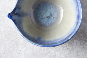Tea bowl ceramic on gray background.