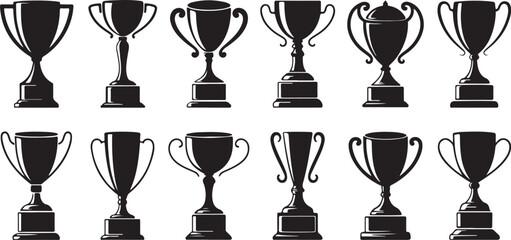 Black and White Icons of Various Trophy Designs