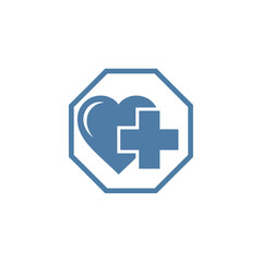 Heart and Medical Cross Health Icon Symbol.