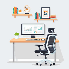 Fototapeta premium Modern Home Office Setup with Computer and Ergonomic Chair.