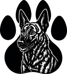  Dutch Shepherd dog paw print with head silhouette design.