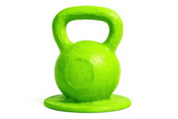 Bright green fitness kettlebell for strength training, gym workout and body building, healthy lifestyle concept