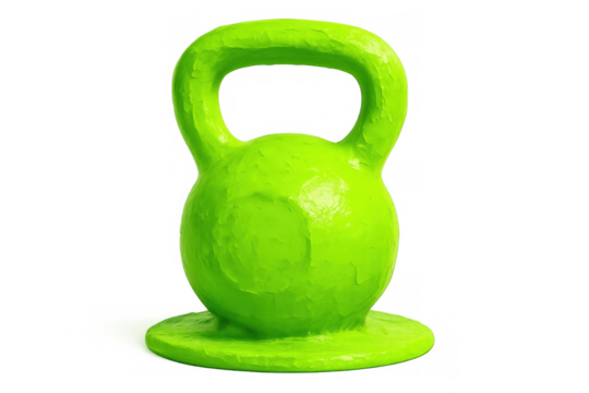 Bright green fitness kettlebell for strength training, gym workout and body building, healthy lifestyle concept