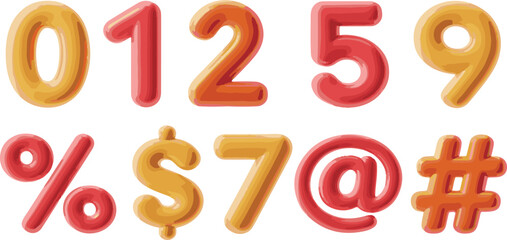 3D Vector Numbers and Symbols Pack – 0–9, %, $, @, #