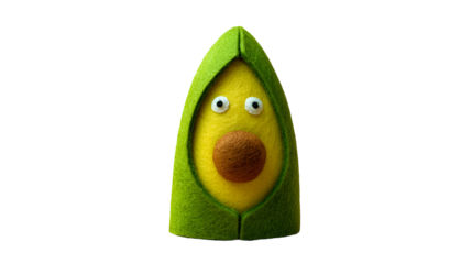 Avocado Persona: A whimsical avocado character, personified with expressive eyes and a friendly demeanor, clad in a green outfit.