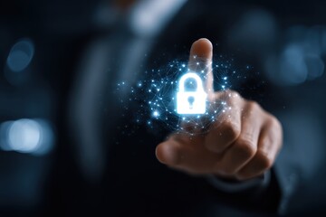 Network Security Lock Protecting Digital Information Cybersecurity and Data Protection with Binary Code Connections Guarding Against Online Threats and Cyber Attacks in Technological World