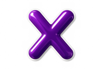 Purple letter x balloon, glossy inflatable 3d alphabet character on transparent background