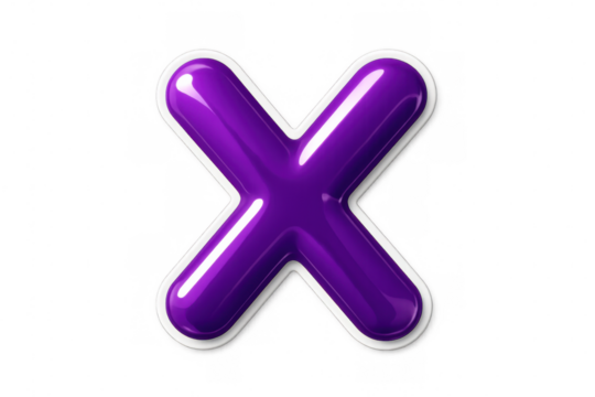 Purple letter x balloon, glossy inflatable 3d alphabet character on transparent background