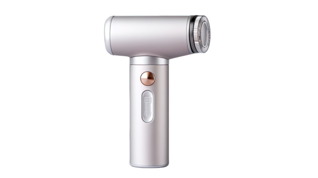 Modern Electric Shaver Device with Metallic Finish and Rose Gold Accents Centered Against a Transparent Background Perfect for Grooming and Personal Care Needs