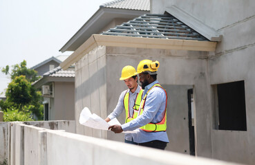 Architects and engineers visit the site to observe the construction progress according to the...