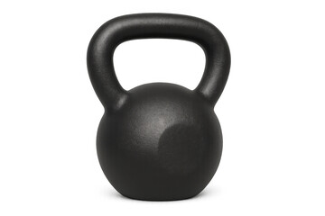 Black cast iron kettlebell for strength training and functional fitness workouts, isolated with transparent background