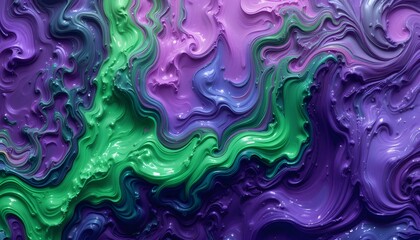 Purple and Green Paint Fluid Colors Background – Abstract Liquid Flow Texture for Artistic and Creative Design