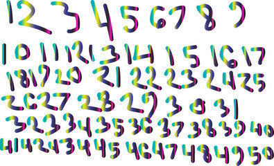 Hand drawn numbers from one to fifty colorful vector ill
