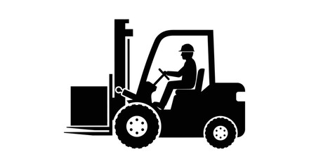 Naklejka premium Forklift and Operator Silhouette Icon: Industrial Safety Symbol
