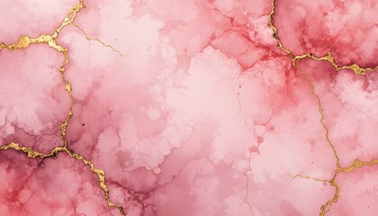 Abstract Dusty Blush Liquid Watercolor Background with Golden Cracks – Pastel Pink Marble Alcohol Ink Design for Elegant Wedding Invitations